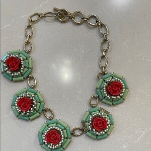 Banana Republic Green and Red Floral Necklace